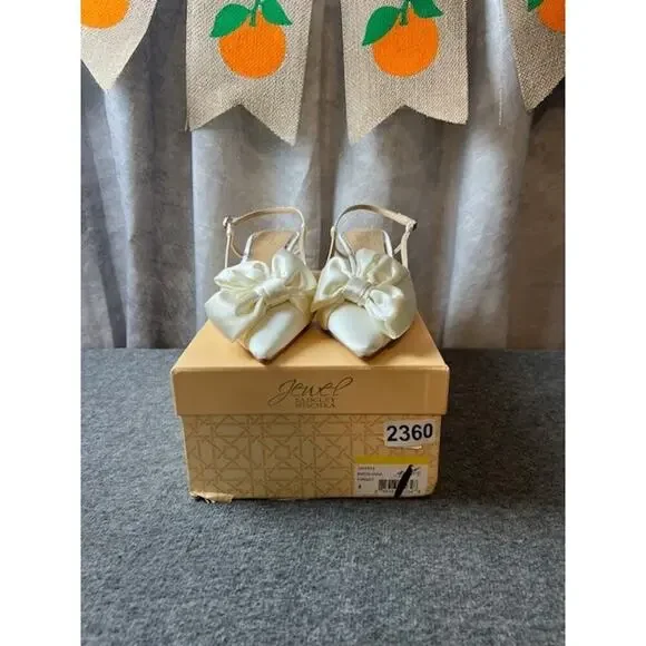 Jewel Badgley Mischka Shoshana Pointed Toe Sling Back Ivory Shoes Sz 8 - Picture 9 of 9